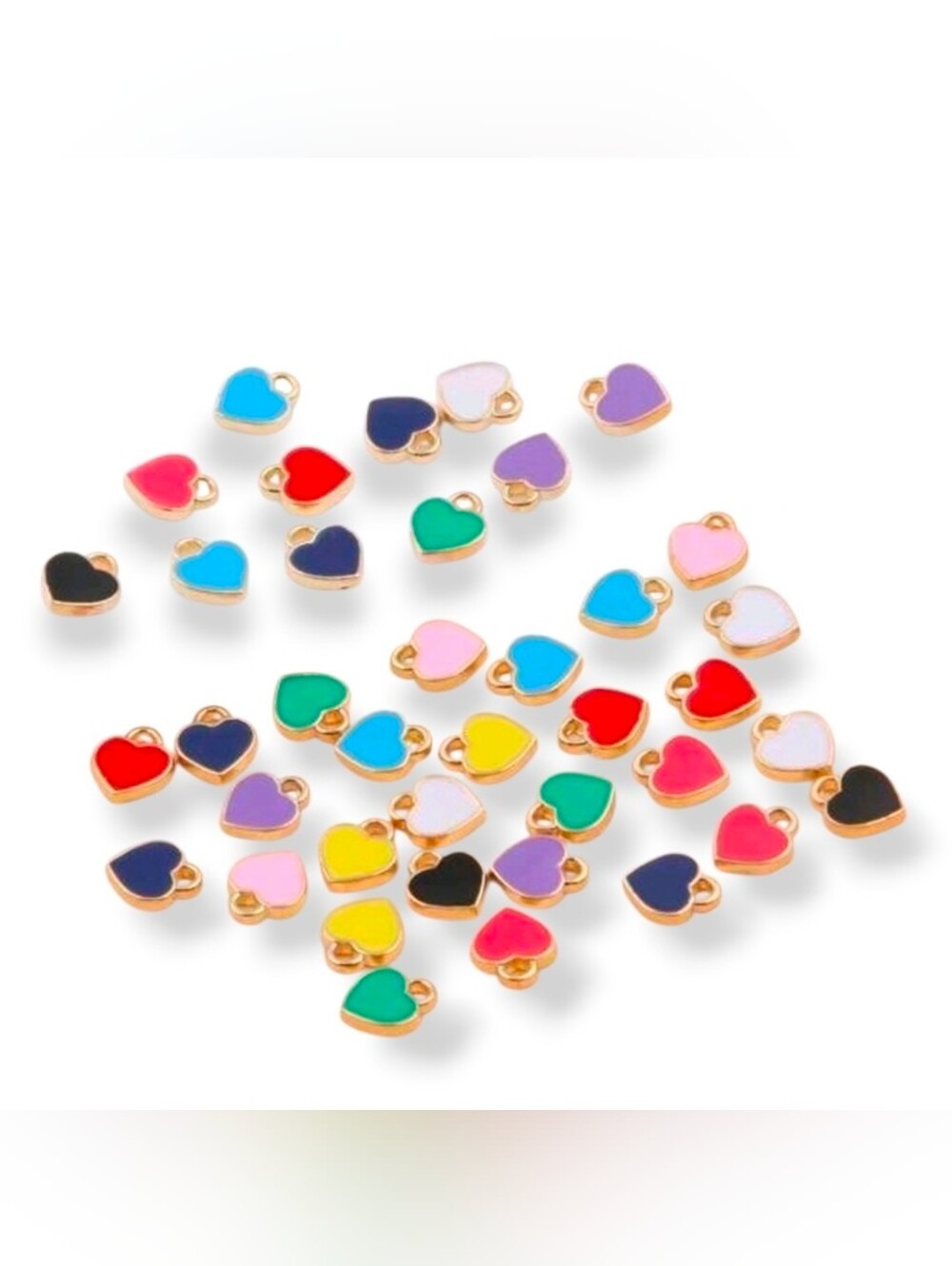 Gold-Trim Enamel Heart Charms - Bright Mixed Colors 20qty
